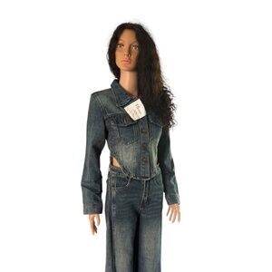 Modern Denim Two Piece Set Wide Leg Pants